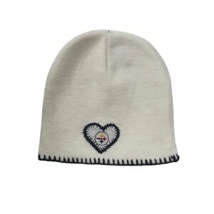 Kids Steelers Beanie Hat White Embroidered Heart NFL Football‎ Toque